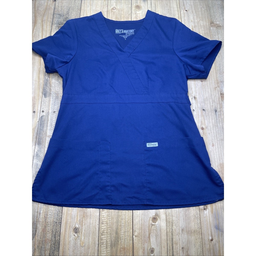 Greys Anatomy Barco Scrub Top Womens Small Blue Nursing Medical Uniform